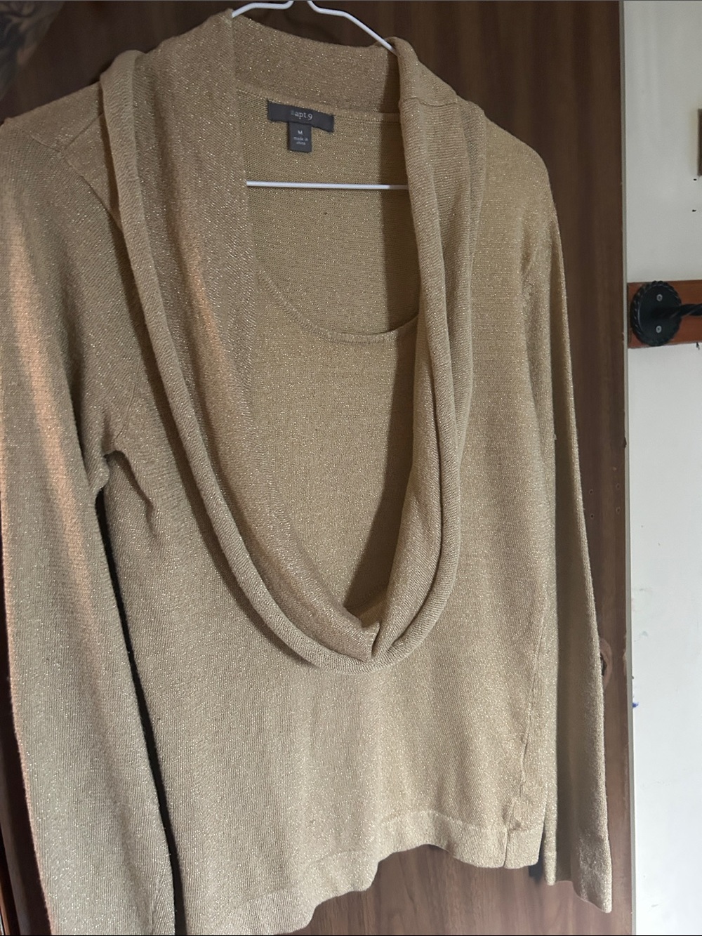 Apt. 9 Women's Metallic Gold Cowl Neck Sweater